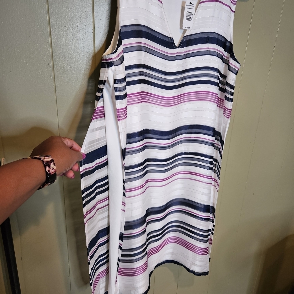 DKNY Women's Striped Sleeveless Top - Pink and Black - Picture 2 of 6